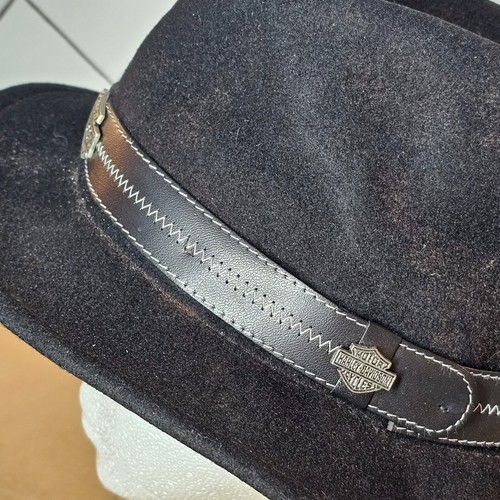 VTG Harley Davidson Black Wool Felt Cowboy Hat Crushable & Water Repellent - Bild 5 von 9
