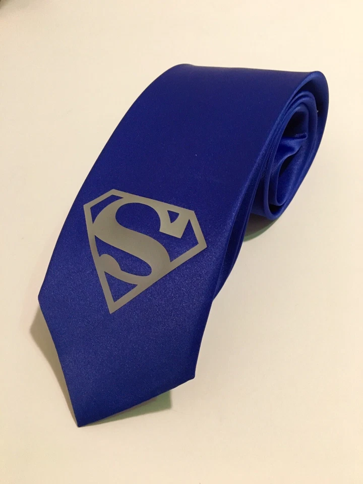 Superhero Necktie, Silver Logo, New - Image 2 of 4