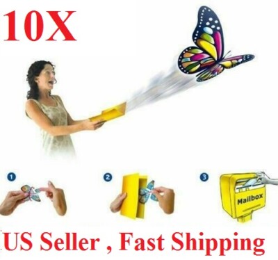 10pcs Flying Butterfly greeting Card book Magic Toy fly wind up Great Gift -USA 