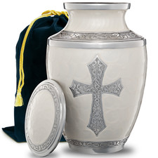 White Urn for Human Ashes Adult Funeral Religious God Jesus Cross Cremation
