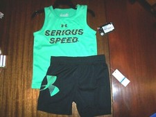 New Under Armour 24 months 24M 2 piece shirt shorts set outfit black green