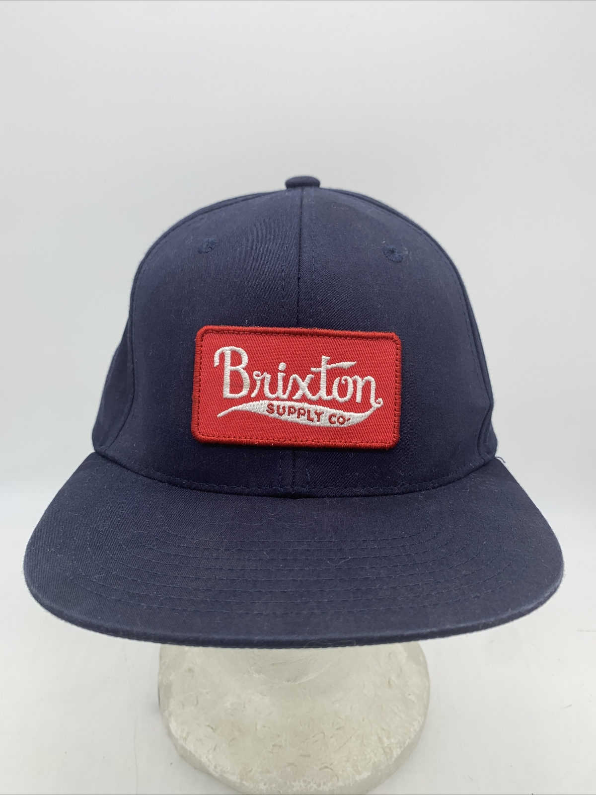 Brixton Supply Co. Blue Hat With Red &amp; White Sewn on Patch Snapback Cotton