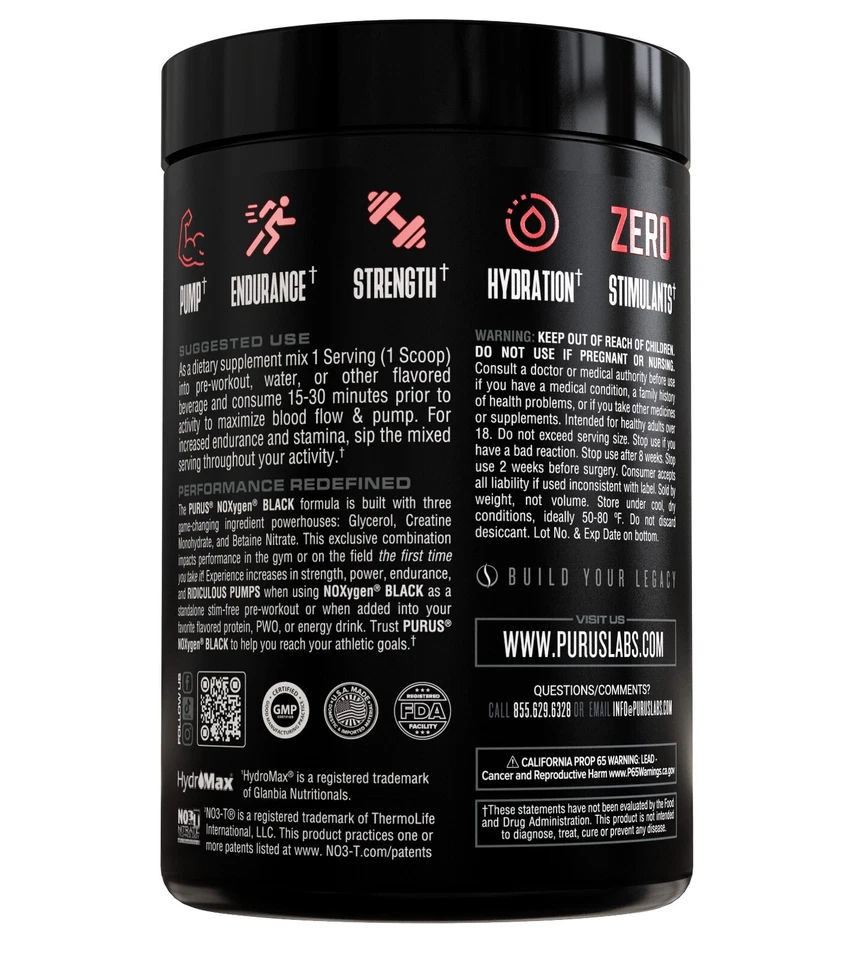Noxygen Black by Purus Labs: Extreme Pump Pre-workout Accelerator with Creatine - Image 3 of 4