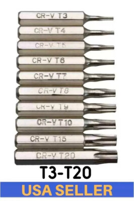 10Pcs T3-T20 Impact Torsion Micro Bit Set Tool Screwdriver Bits Torx 4mm hex