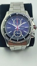 Seiko Quartz Chronographe 100m Cadran Noir 7T94 Bonne État Verre & Pile Neuf 