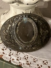 Vintage Bronze Metal Patina Western Belt Buckle Brass Heavy 3291 Floral Scroll