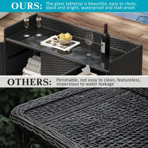 Outdoor Storage Cabinet – Weatherproof Rattan Bar Table w/Glass Top & Shelf - Picture 4 of 24