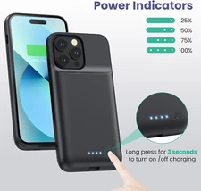 For iPhone 16 15 14 13 12 11 Pro Battery Charger Case Power Bank Charging Cover