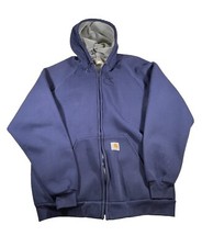 Carhartt Mens Jacket XL Blue Hooded Zip Front Pockets Polyester Foam Outdoors