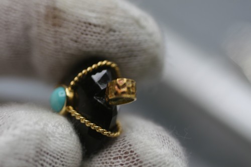 Quarzo fumè avvolto in oro 18 kt con ciondolo turchese goccia 1" sfaccettato MESSICO P3 - Foto 7 di 9