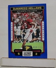 2023 Score DeMarcco Hellams RC #385 Blue Showcase Rookie #'d 002/100 Falcons B1 