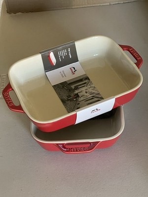 2 STAUB CERAMIC RECTANGULAR GRATIN DISH IN CHERRY 8,25 x 6,3 x 2 