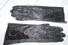 Vintage Luxury Leather Gloves Black with Embroidery