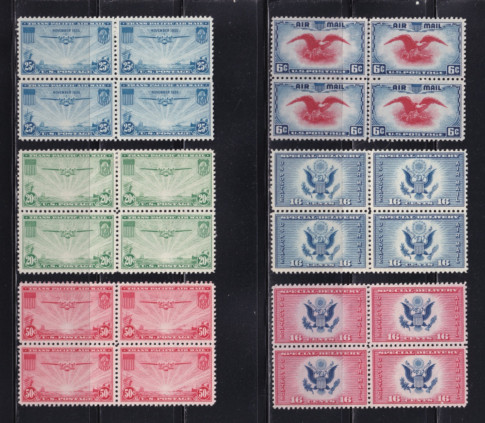 MATT'S STAMPS US SCOTT #C20-C23, CE1-CE2 AIR MAIL, SPECIAL DEL. BLOCKS OF 4, MNG