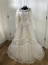 Vintage 1960  s Lace And Tulle Drop Waist Wedding Dress