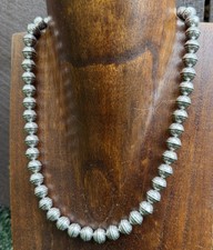 Sterling Silver 10mm Stamped Pearls Bead Necklace. 16 Inch