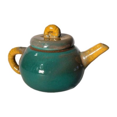 Handmade Studio Pottery Ceramic Teal Green Golden Yellow Personal Teapot