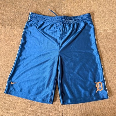 Nike Team MLB Detroit Tigers Shorts Mens Large Navy Blue Orange Athletic Gym L