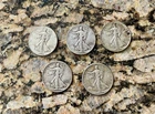 90% Silver. One lot of five  Liberty Walking half dollars.