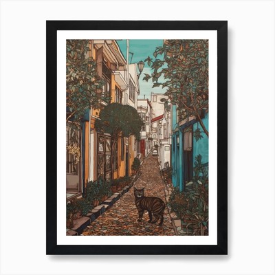 Painting Of Cape Town With A Cat In Framed Wall Art Poster Canvas Print Picture
