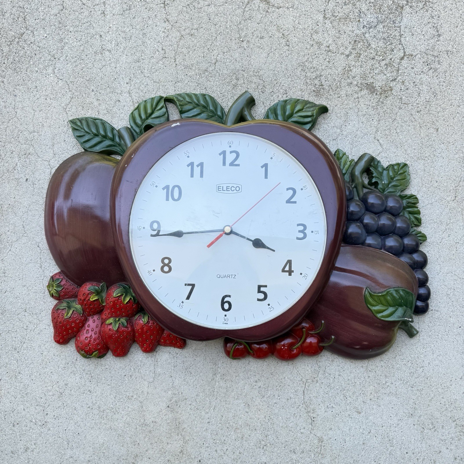 Vintage Fruit Eleco Wall Clock Strawberries, Grapes, Cherries Cottagecore Tuscan