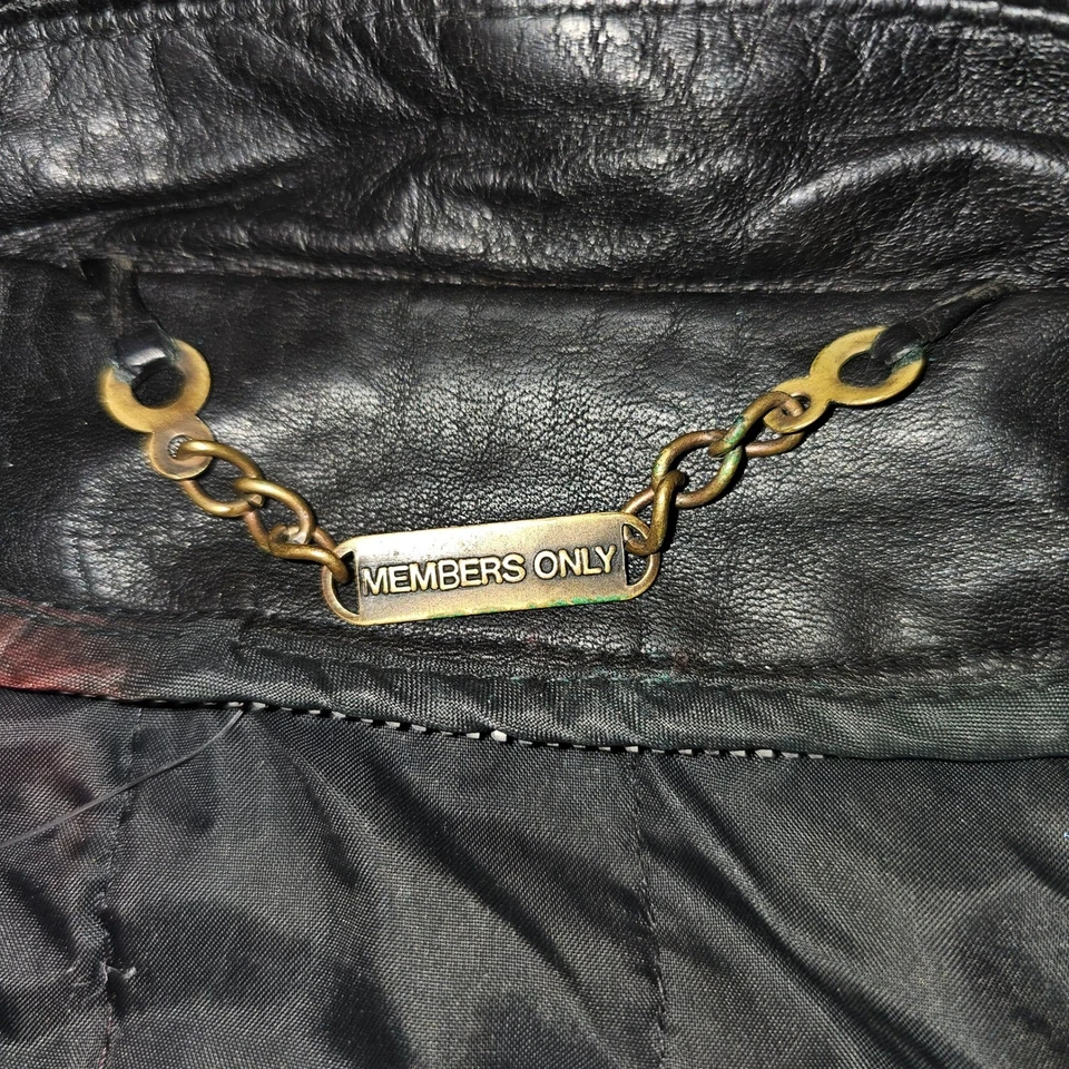 复古仅限会员皮革轰炸机夹克男式 42 码黑色拉链前 80 年代 90 年代 — 第 3/4 张图片