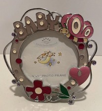 Small Pink Metal Baby Girl Frame, Enamel, Purple Rhinestones, Heavy, Quality