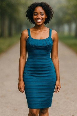 calvin klein blue cocktail dress Calvin Klein Women's Dress Size 4 Blue Teal Fitted Satin Cocktail Bandage  Style