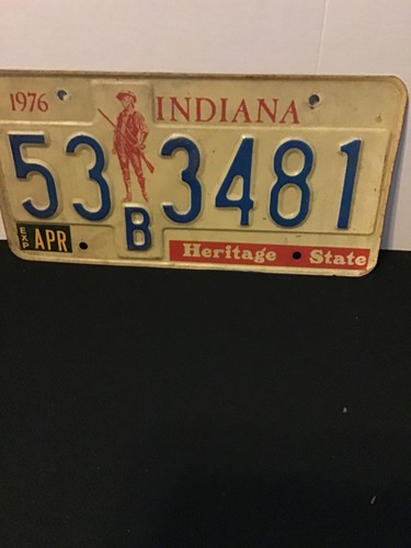 Vintage 1976 Indiana License Plate 53B 3481 HERITAGE STATE