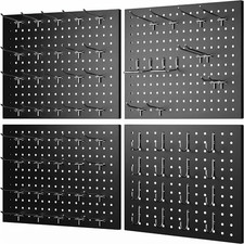 Peg Board, 4-Pcs 16" X 12" Metal Pegboard Panels with 70 Hooks, Tool Organizer f