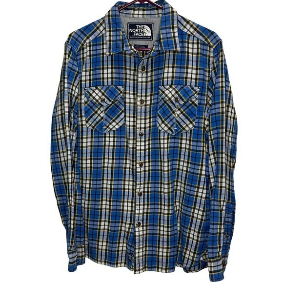 Camisa de manga larga de franela a cuadros azul amarillo The North Face para hombre algodón mediano Foto 2 de 4