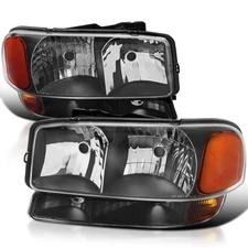 Fits Black 1999-2006 Gmc Sierra 1500 2000-2006 Yukon Xl Headlights+Bumper Lights