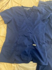 Greys Anatomy Scrub set Top sz Sm Blue V-Neck Pockets/ Sz Sm Pants