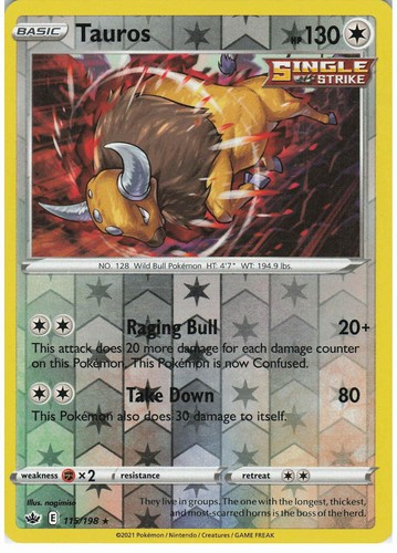 Tauros 115/198 Reverse Holo Rare Chilling Reign Pokemon LP