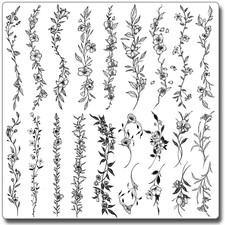 CHARLENT Temporary Tattoos for Women - 49 Pcs Line Leaves Sketch Fake Tattoos fo