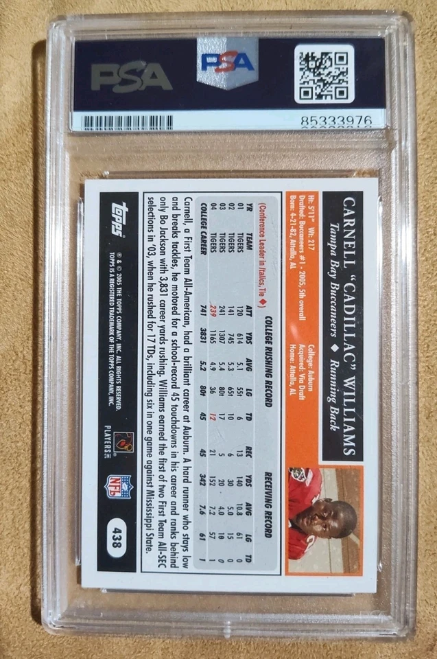 (Authentic Autograph) PSA 2005 Topps Carnell "Cadillac" Williams #438 Tampa Bucs - Image 2 of 2
