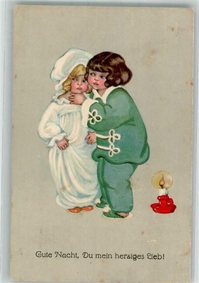 38151419 - Zwei kleine Kinder wuenschen sich eine gute Nacht Kinderpoesie Nr.