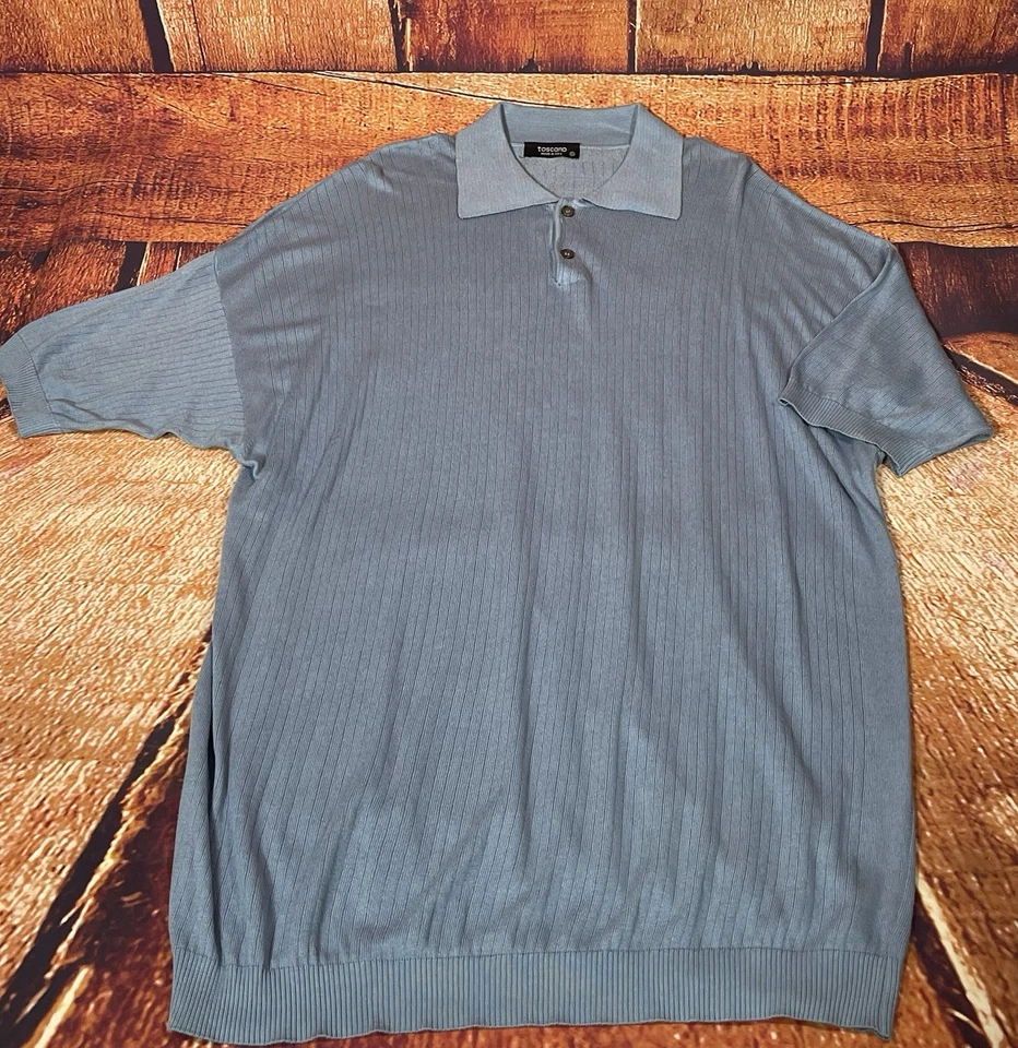 Polo XXL de manga corta para hombre TOSCANO azul bebé mezcla de algodón Italia vintage Foto 2 de 4