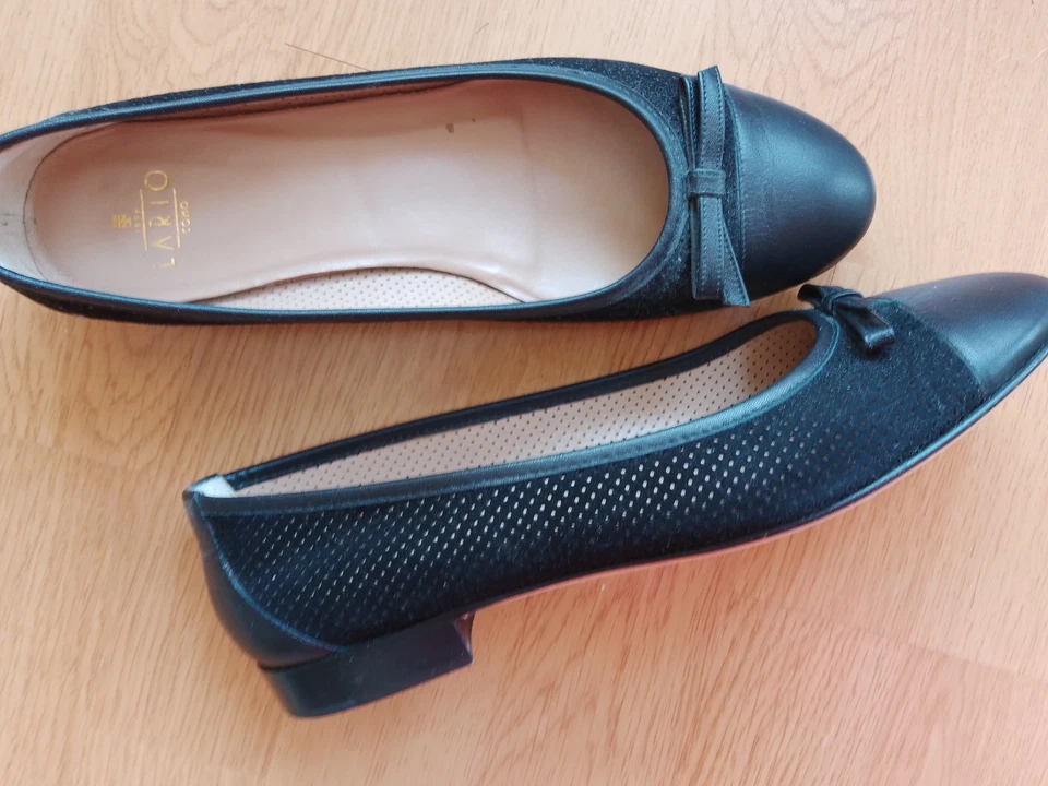 LARIO 1898 chaussures de luxe ballerines noires 37,5 tout cuir souple neuves - Photo 2/2