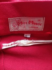 Vintage Original Miss Mouse Red Wool Circle Skirt Heart Buttons Ricrac Trim