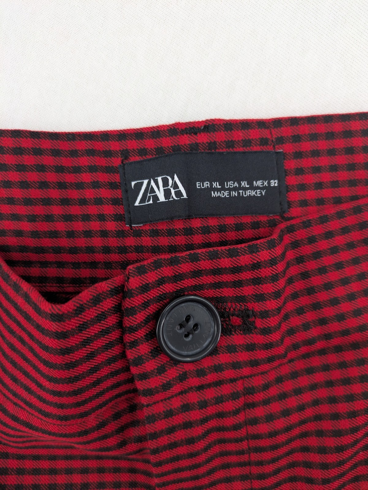 ZARA Mens Trousers XL Red Black Gingham Check Slim Fit Stretch Pants image 10
