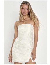 Lulus Bubbly Beauty NWT size Large Ivory Jacquard Strapless Bustier Mini Dress