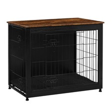 Dog Crate Furniture with Cushion, Wooden Kennel Table with Double Doors, Indo...