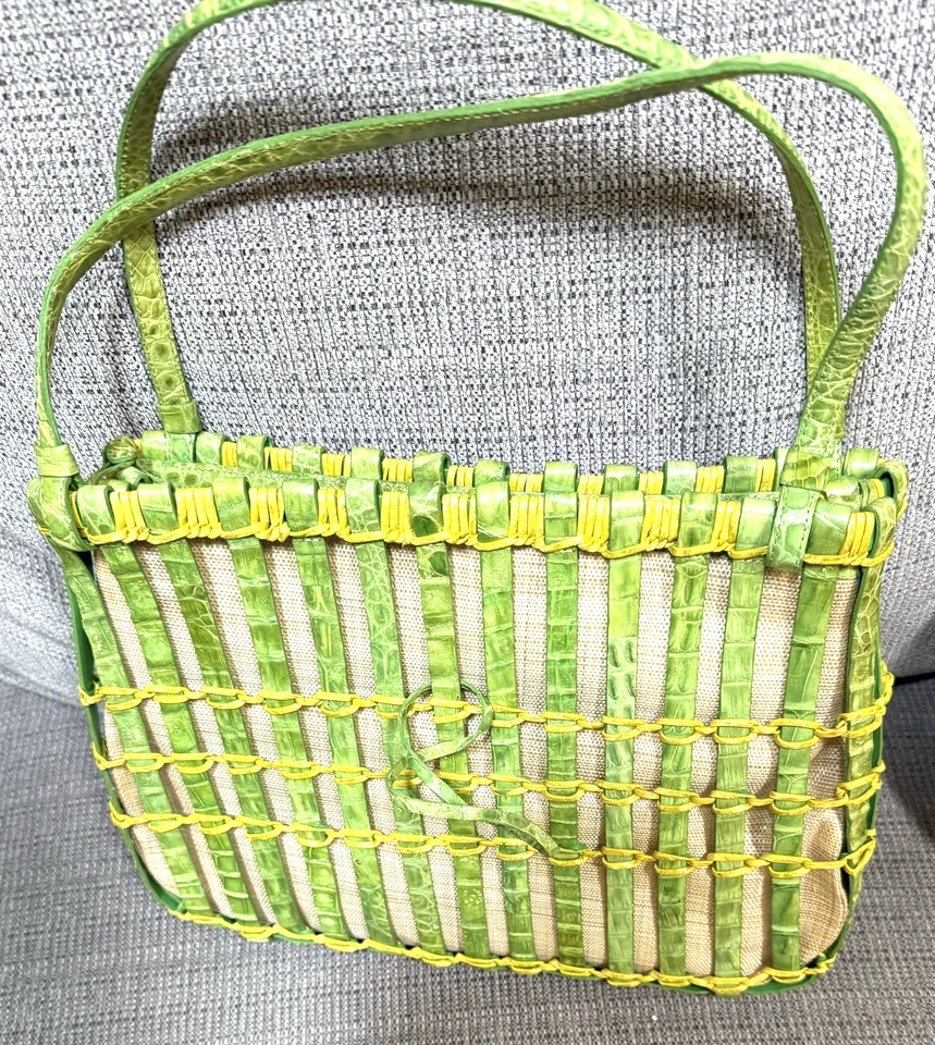 NUEVO SIN ETIQUETAS NANCY GONZALEZ Bolso Cartera Tejido Verde ALLIGATOR Foto 2 de 4