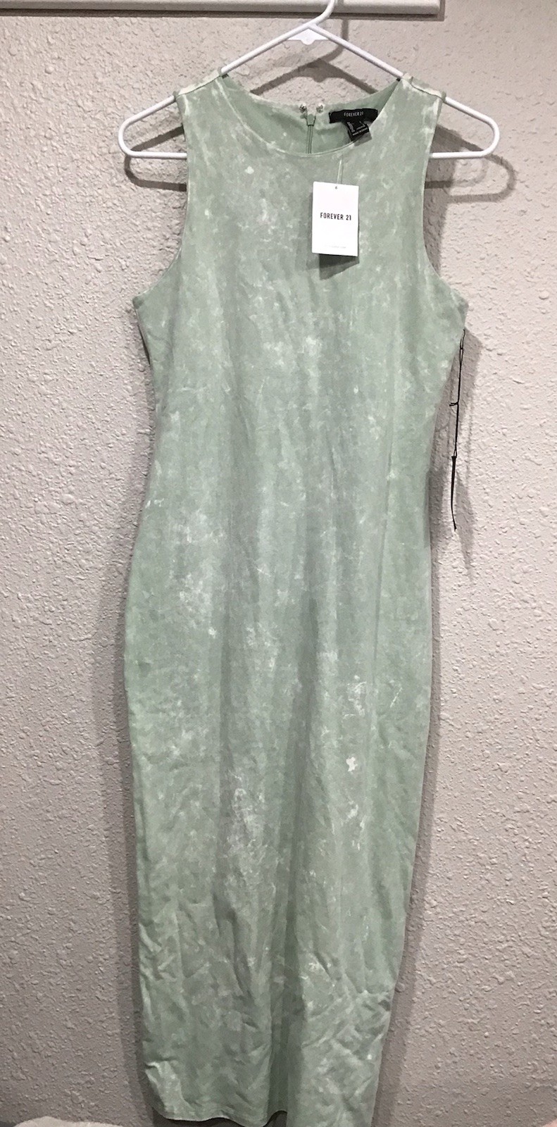 Forever 21 Green Acid Wash Midi Tank Dress Size L Sleeveless Bodycon Casual Y2K