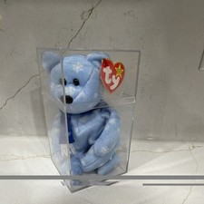 Ty Beanie Baby 1999 Holiday Teddy Blue Bear with Snowflakes and Scarf