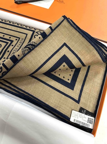 Hermes Shawl Scarf Tatouages Marins Bandana Caramel Cashmere Silk Auth New 140 - Picture 4 of 8
