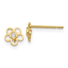 14k Yellow Gold CZ D/C Children's Flower Button Stud Earrings