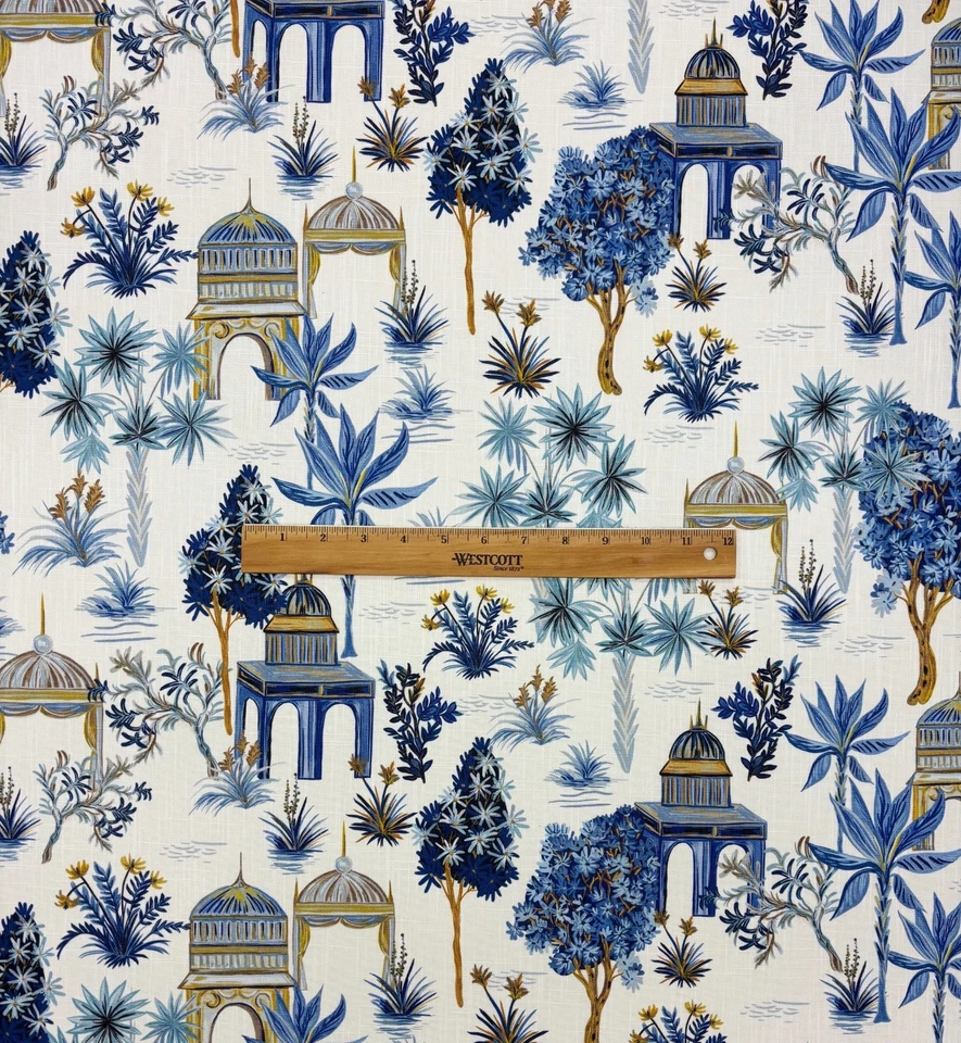 BALI JUNGLE WHITE CHINOISERIE ASIAN TEMPLE TOILE MULTIUSE FABRIC BY  YARD 54"W - Image 3 of 4