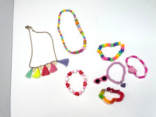 MIXED BUNDLE LOT OF 8 GIRLS MULTI-COLORED RAINBOW JEWELRY BRACELETS NECKLACES